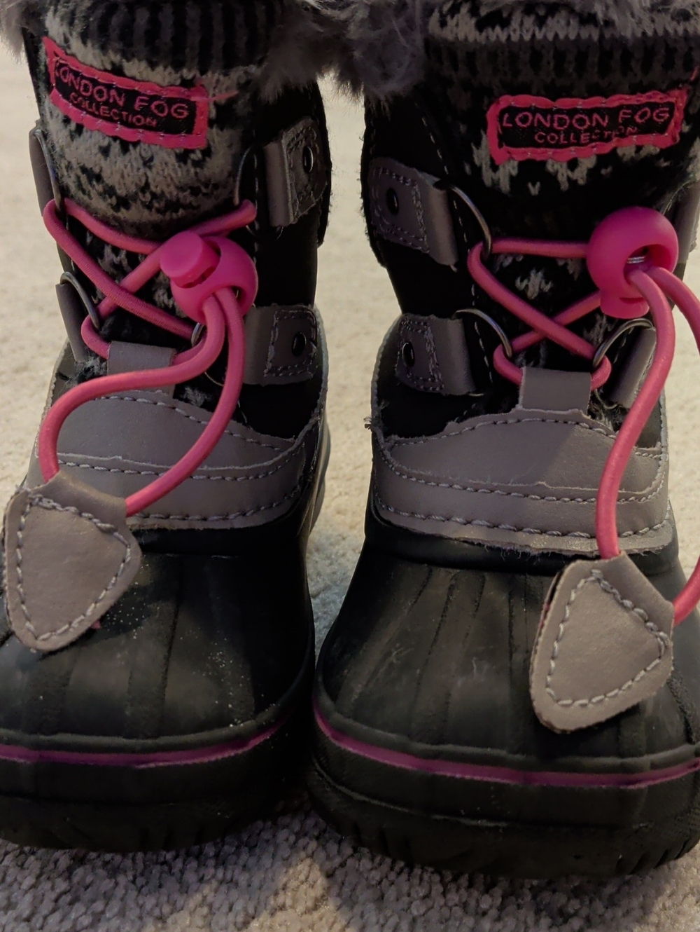 London Fog Kids Waterproof Winter Boots - Gray & Pink
